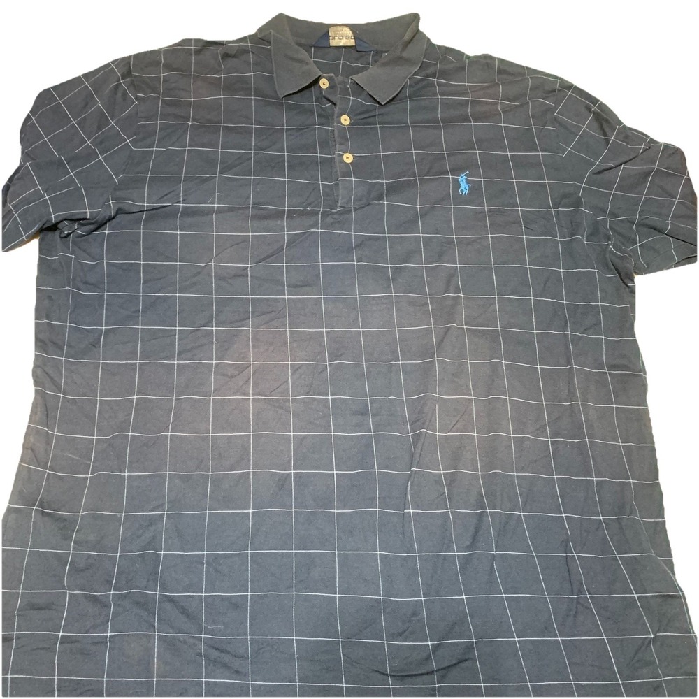 Vtg Polo Ralph Lauren Men's XL Navy Blue Golf Polo Grid Pony 90s